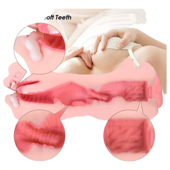 Vibeconnect - masturbator med realistisk mund og vagina - natur-sort