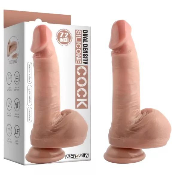 Dual Density - realistisk dildo med testikler og sugekop - 18 cm (naturel)