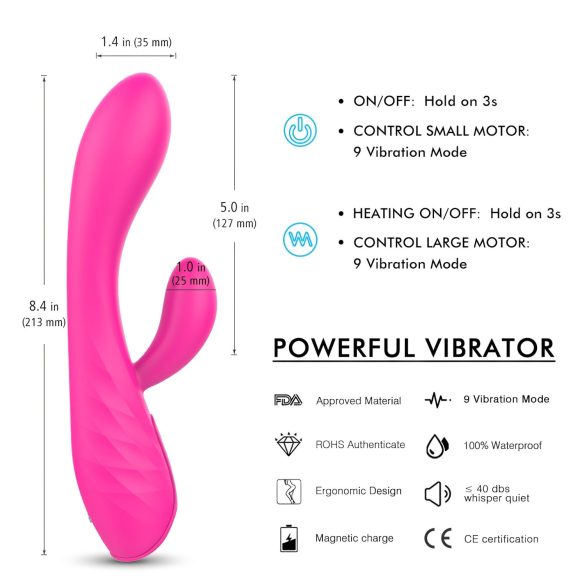 Sex HD Muses - vibrator med varme - genopladelig og vandtæt - pink