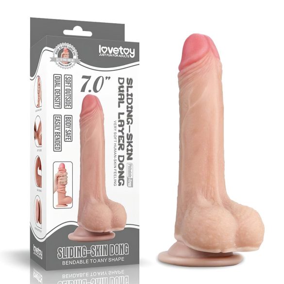 Lovetoy Sliding-Skin - dildo med dobbelt lag - 18cm - natur