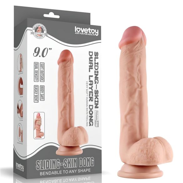 Lovetoy Sliding-Skin - dildo med dobbelt lag - 23cm - natur