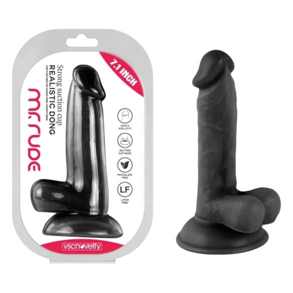 Mr. Rude - realistisk dildo med testikler og sugekop - 17cm - sort