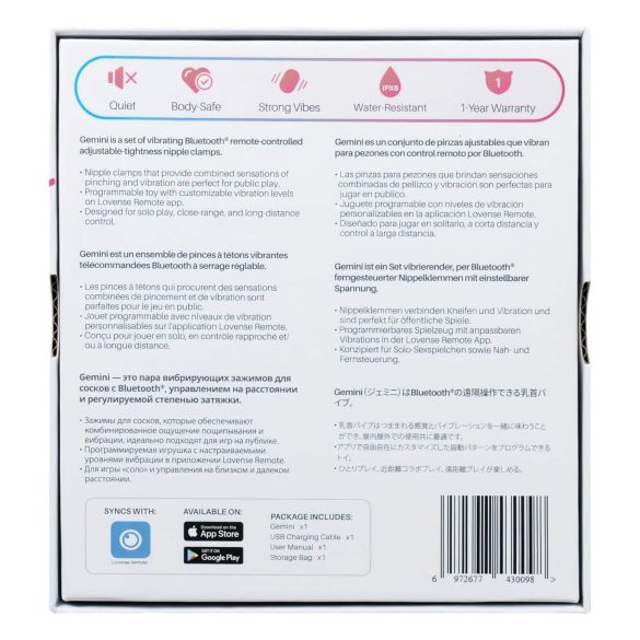 Lovense Gemini - vibrerende brystvorteclips - pink