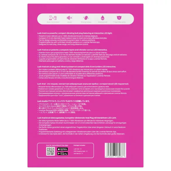 Lovense Lush Anal - App-styret analvibrator med LED - pink