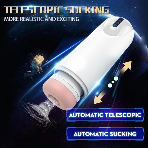 Leopard - masturbator med op/ned bevægelse og vibration - hvid