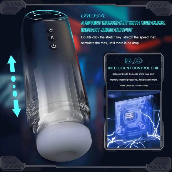 Leopard - op/ned bevægende, sugende-vibrerende masturbator (sort)