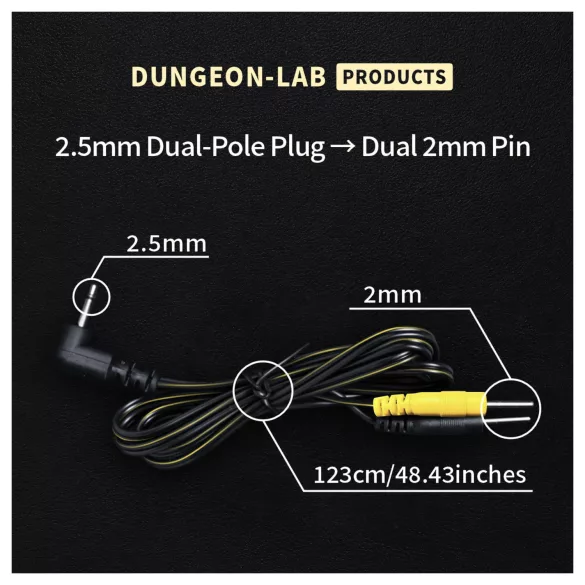 DG-LAB - elektrode-kabel fra 2,5 mm jack til 2 mm stik (sort)