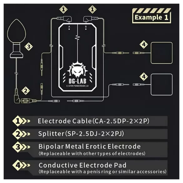 DG-LAB - elektrodefordeler fra 2,5 mm stik til 2 mm (sort)