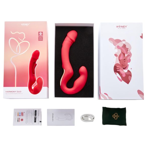 Honey Play Box Harmony Duo - strap-on vibrator med tunge - rød