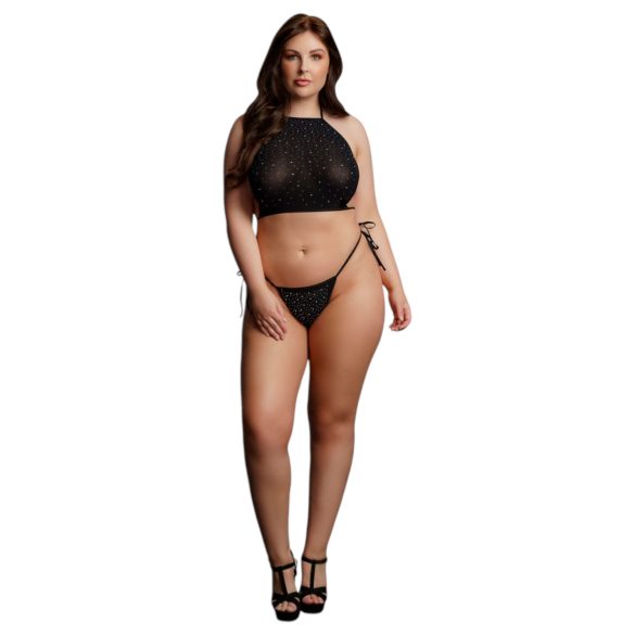 Le Désir Plus Size - stribet fest-sæt - sort (XL-3XL)