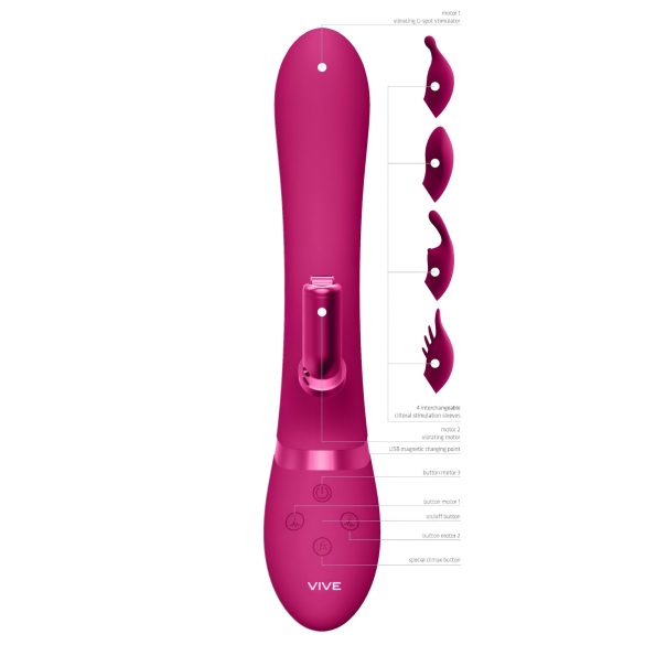 Vive Chou - klitorisvibrator med udskifteligt hoved - genopladelig - pink