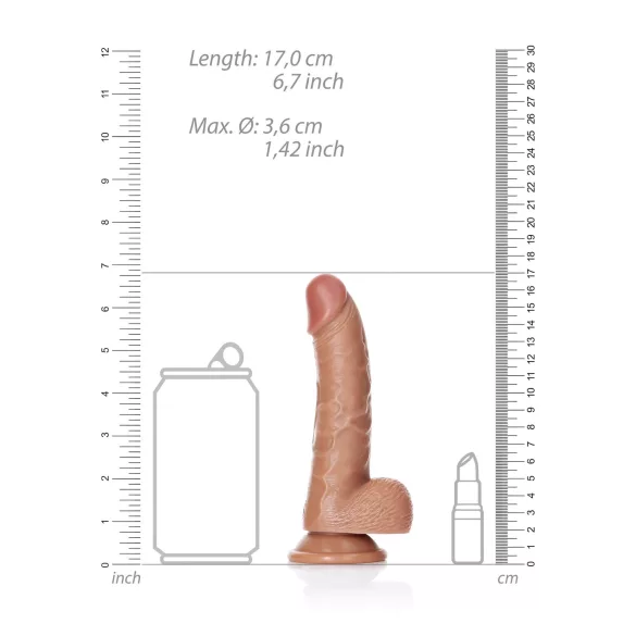 RealRock - dildo med sugekop og testikler - 15,5cm - mørk natur