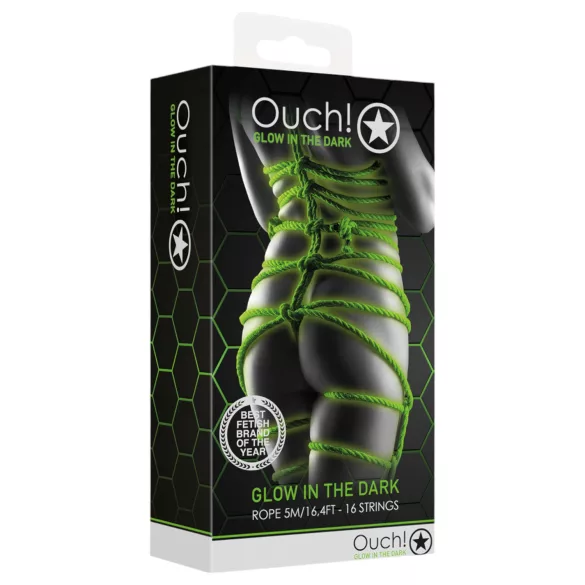 Ouch! - selvlysende bondage-reb (10 m, grøn)