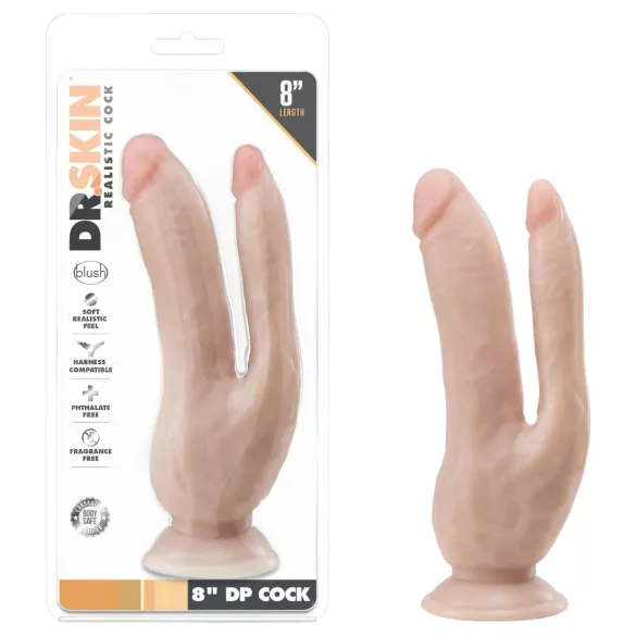 Dr. Skin - dobbelt dildo med sugekop - natur