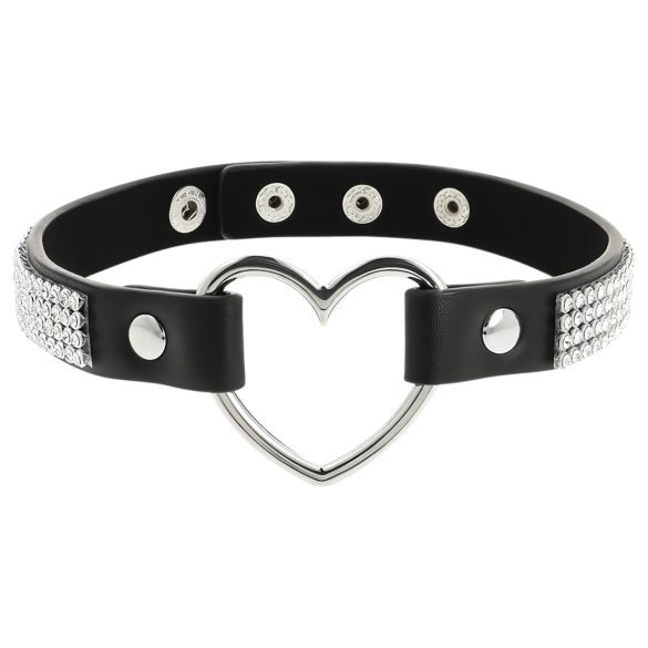 Coquette - choker halskæde - hjerte vedhæng - sort med stras