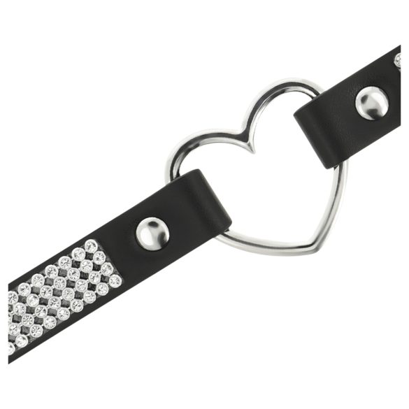 Coquette - choker halskæde - hjerte vedhæng - sort med stras