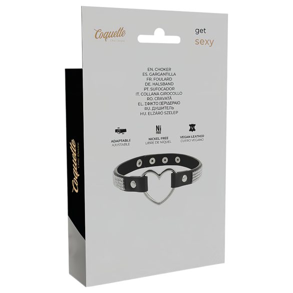 Coquette - choker halskæde - hjerte vedhæng - sort med stras