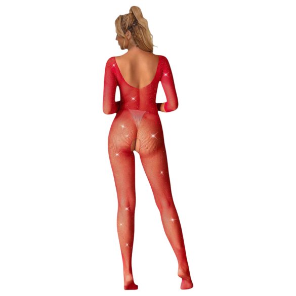 Subblime 952419 - catsuit med strasssten - rød - XS-M