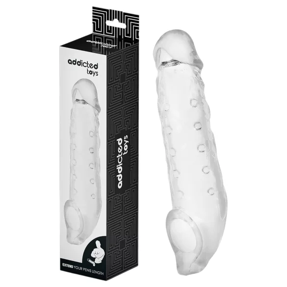 Addicted Toys - penis sleeve med kuglering - 23cm - gennemsigtig