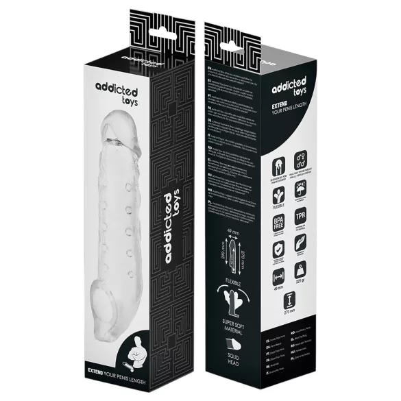 Addicted Toys - penis sleeve med kuglering - 23cm - gennemsigtig