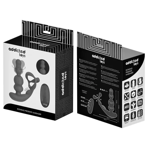 Addicted Toys - analvibrator med roterende hoved og penisring - sort