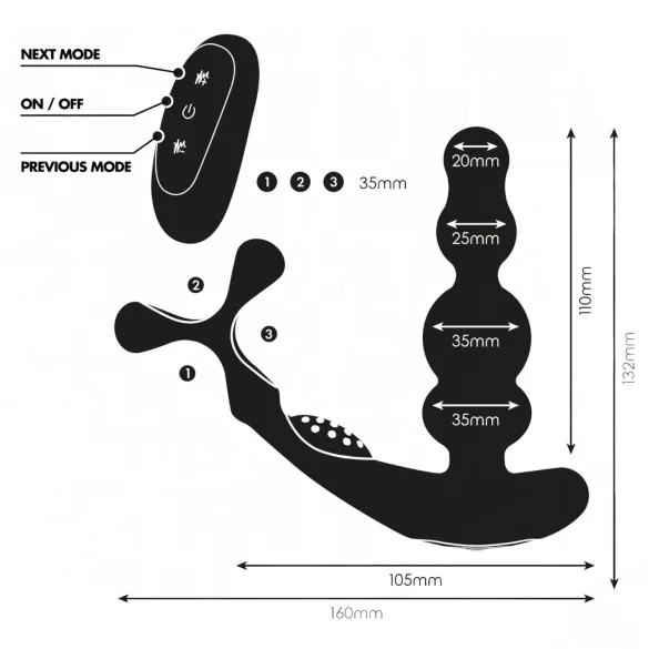 Addicted Toys - analvibrator med roterende hoved og penisring - sort