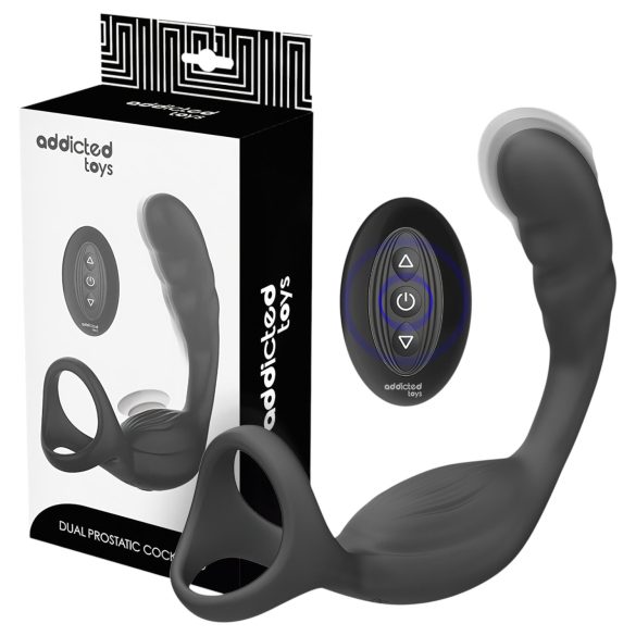 Addicted Toys - analvibrator med penisring og kuglerem - sort