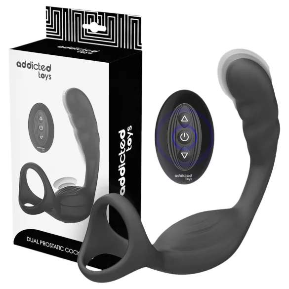 Addicted Toys - analvibrator med penisring og kuglerem - sort