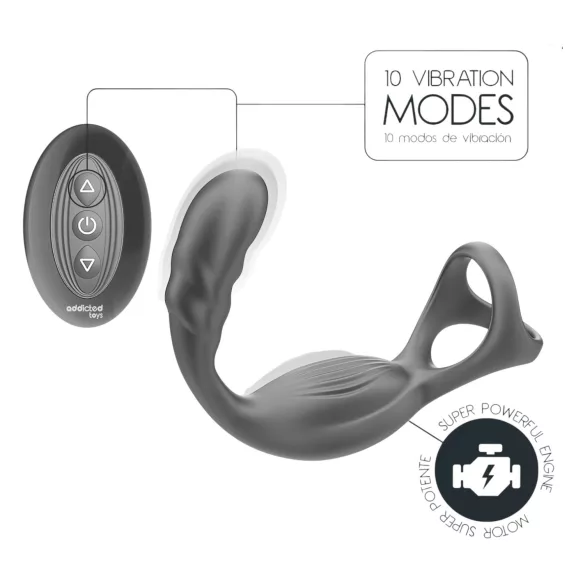 Addicted Toys - analvibrator med penisring og kuglerem - sort
