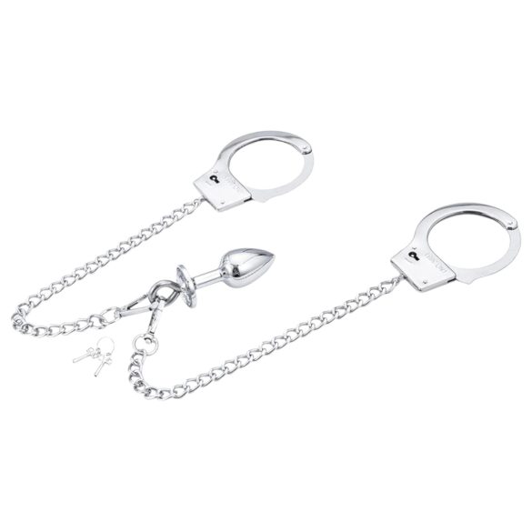 LateToBed - håndjern med analplug - sølv