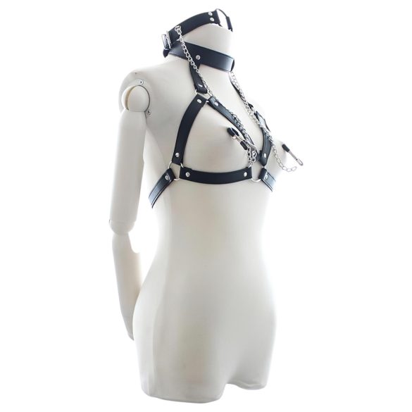 Latetobed - brystsele med mundgag og brystklemmer - sort