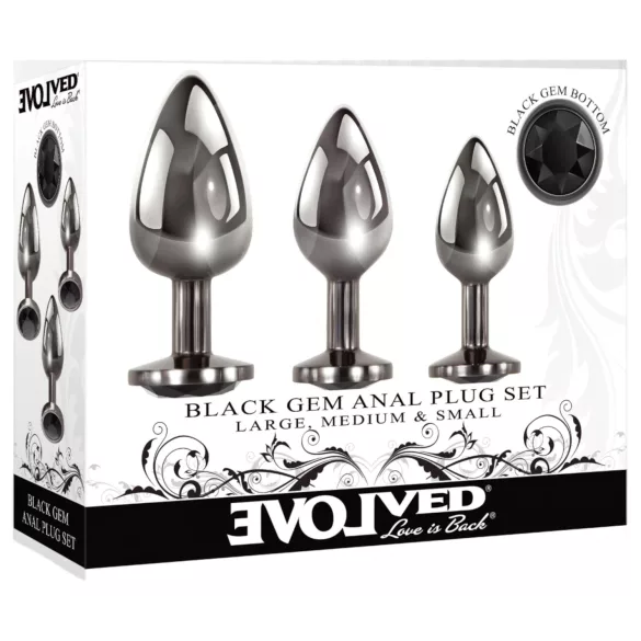 Evolved Black Gem - sæt med metal analplug med sort sten (sølv)