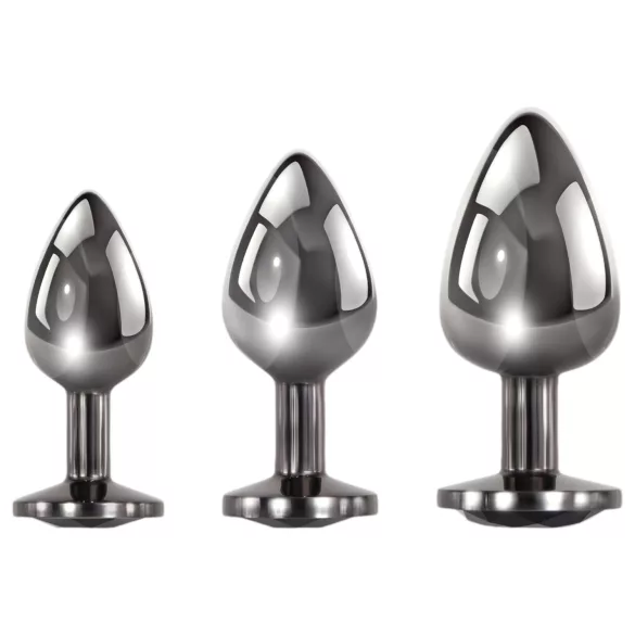Evolved Black Gem - sæt med metal analplug med sort sten (sølv)