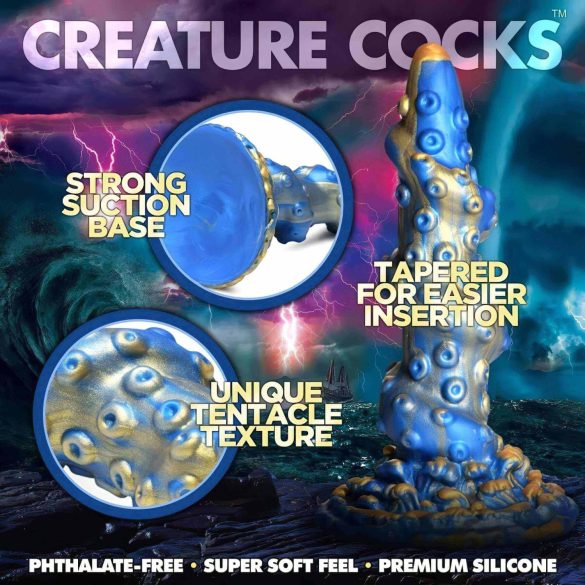 Creature Cocks Kraken - dildo med spiral tentakel - 21cm - guld/blå