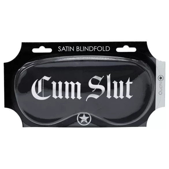 Ouch! - satin øjenmaske med teksten “Cum Slut” (sort)
