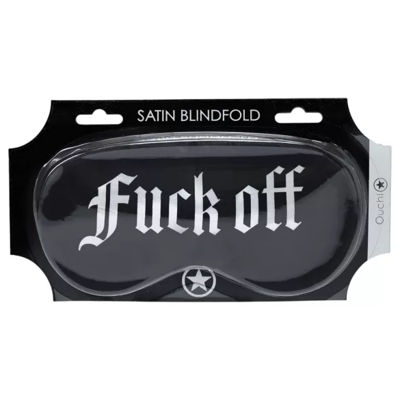 Ouch! - satinøjenmaske med teksten "Fuck Off" (sort)