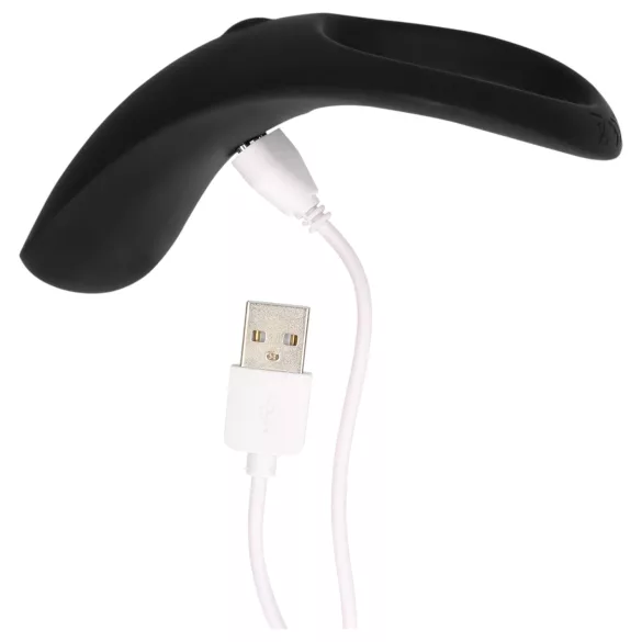 Loveline - opladelig vibrator penisring med lang ring og pung - sort