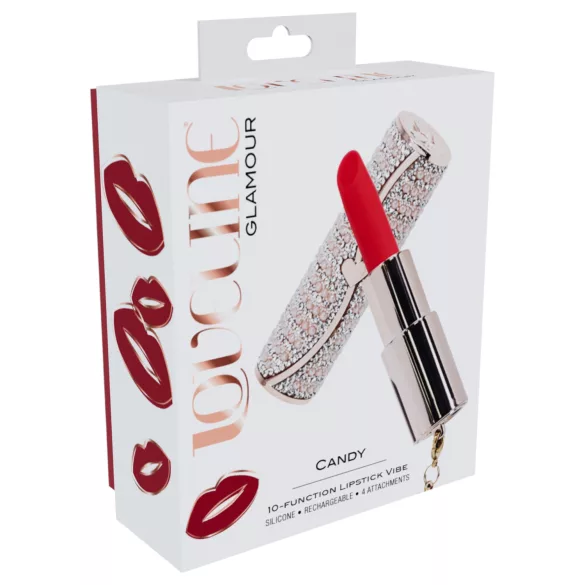 Loveline Candy - læbestiftvibrator med 4 vedhæng (lyserød)