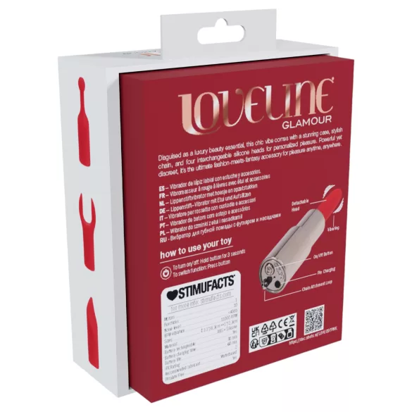 Loveline Candy - læbestiftvibrator med 4 vedhæng (lyserød)
