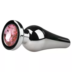   EasyToys Metal No.11 - anal plug i kegleform med pink sten (sølv, 3,5 cm)