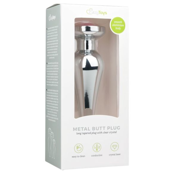 Easytoys - analplug med lyserød sten - metal sølv 3,5cm