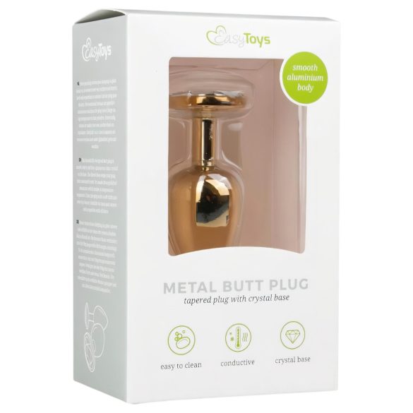 Easytoys Metal No.1 - kegleformet analplug med hvid sten - guld (2,5 cm)
