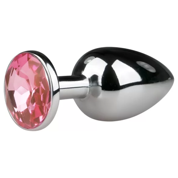 EasyToys Metal No.1 - analplug i kegleform med pink sten (sølv, 2,7 cm)