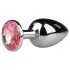 EasyToys Metal No.1 - analplug i kegleform med pink sten (sølv, 2,7 cm)