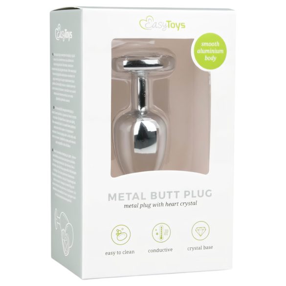 Easytoys - analplug med hjerteformet sten - metal sølv/hvid