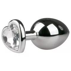 Easytoys - analplug med hjerte og hvid sten - metal sølv