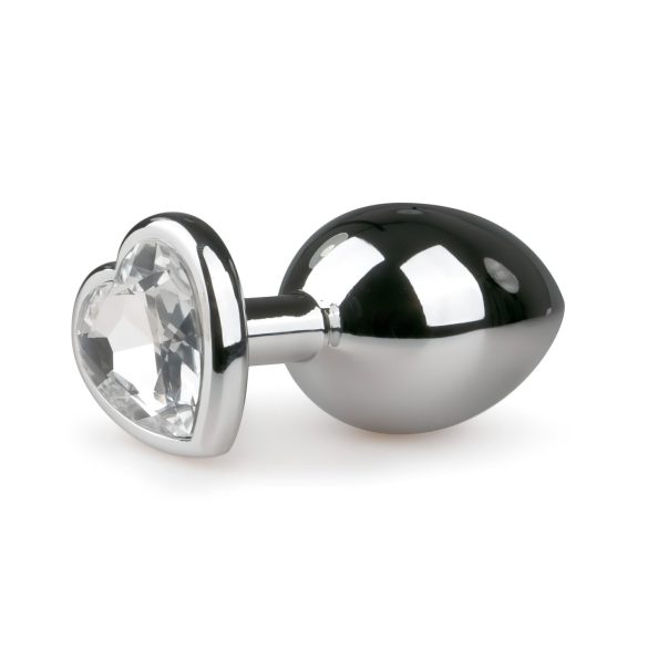 Easytoys Metal No.7 - hjerteformet anal plug med hvid sten - sølv