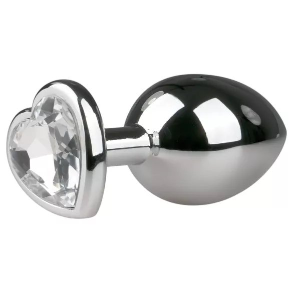 Easytoys - analplug med hjerte og hvid sten - metal sølv