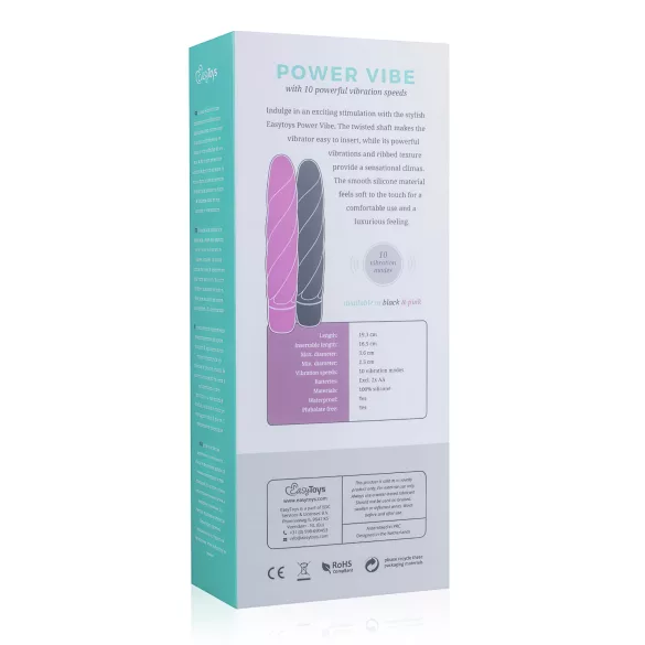 Easytoys Power Vibe - vibratorstav med spiral - silikone - sort