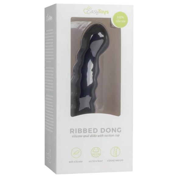 Easytoys - analdildo med sugekop - ribbet - sort 14cm